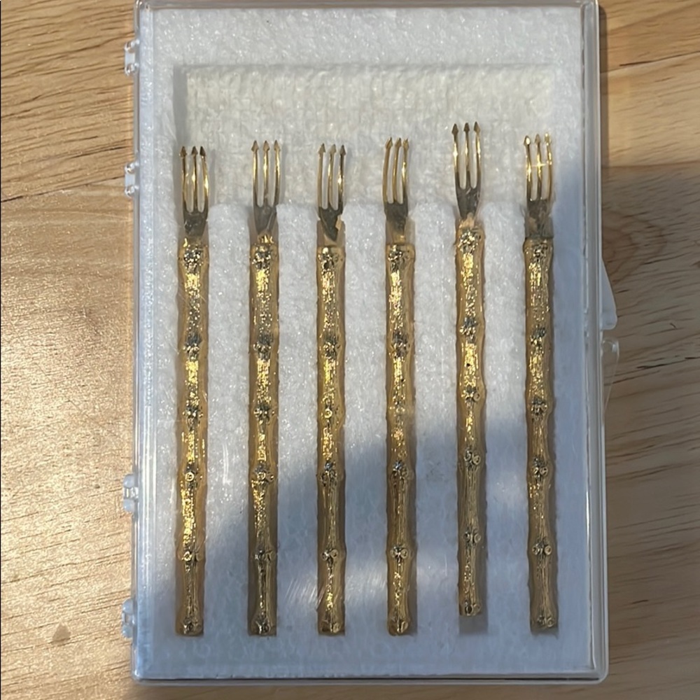 Vintage Faux Bamboo Gold Cocktail Forks